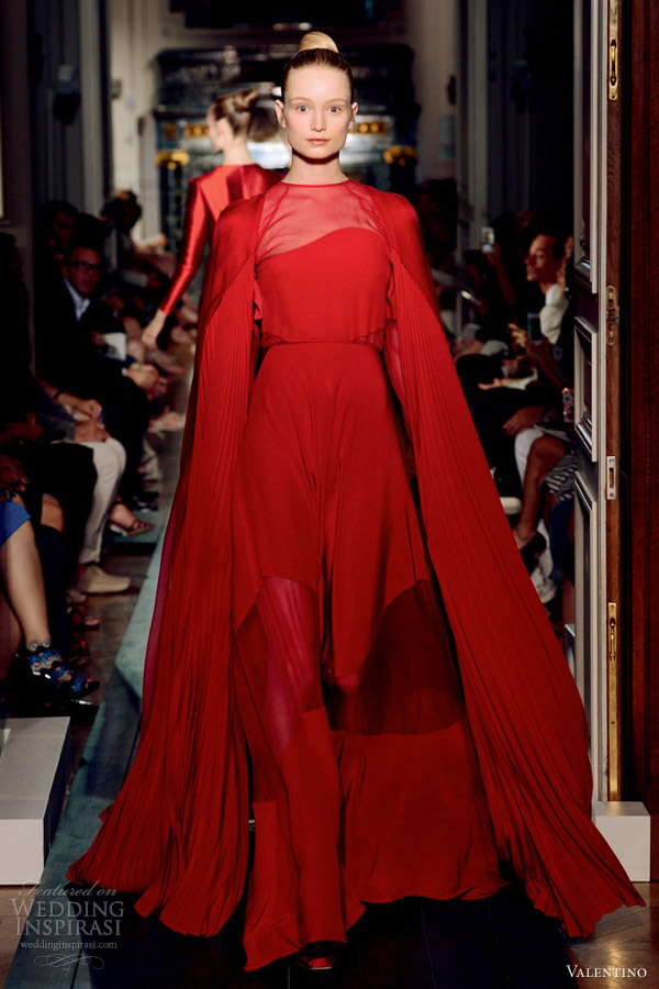valentino fall 2012 couture red gown pleated cape