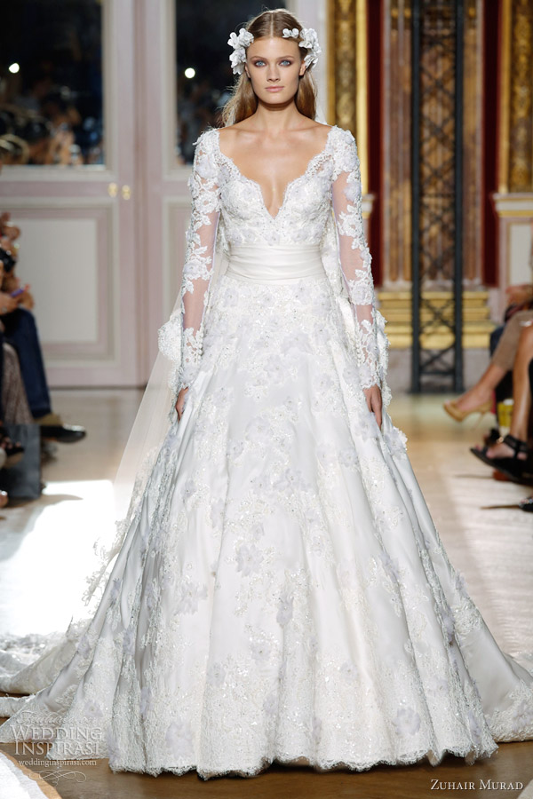 zuhair murad fall 2012 couture wedding dress lace long sleeves