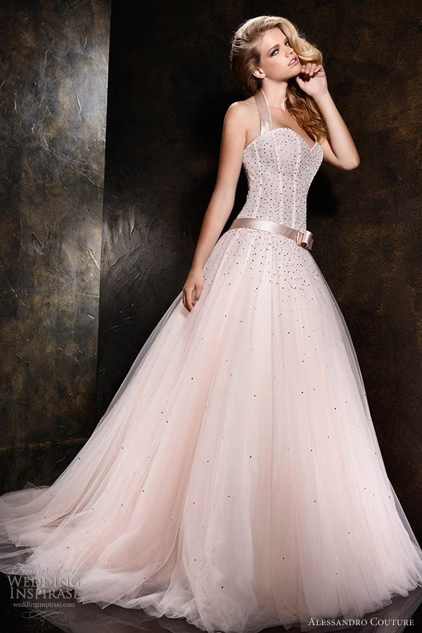 alessandro couture 2013 pink wedding dress halter neck