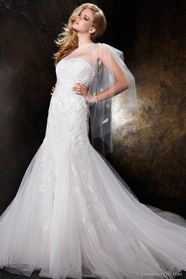 alessandro couture wedding dresses 2013 bridal gown illusion one shoulder