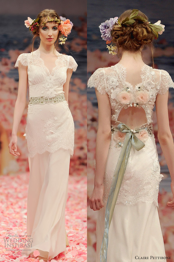 claire pettibone spring 2013 beauty wedding dress lace cap sleeves back detail