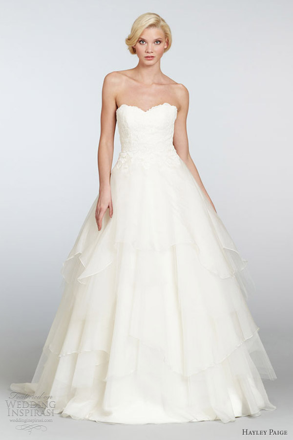 hayley paige spring 2013 bridal mila strapless ball gown lace sweetheart silk organza tiered 6309
