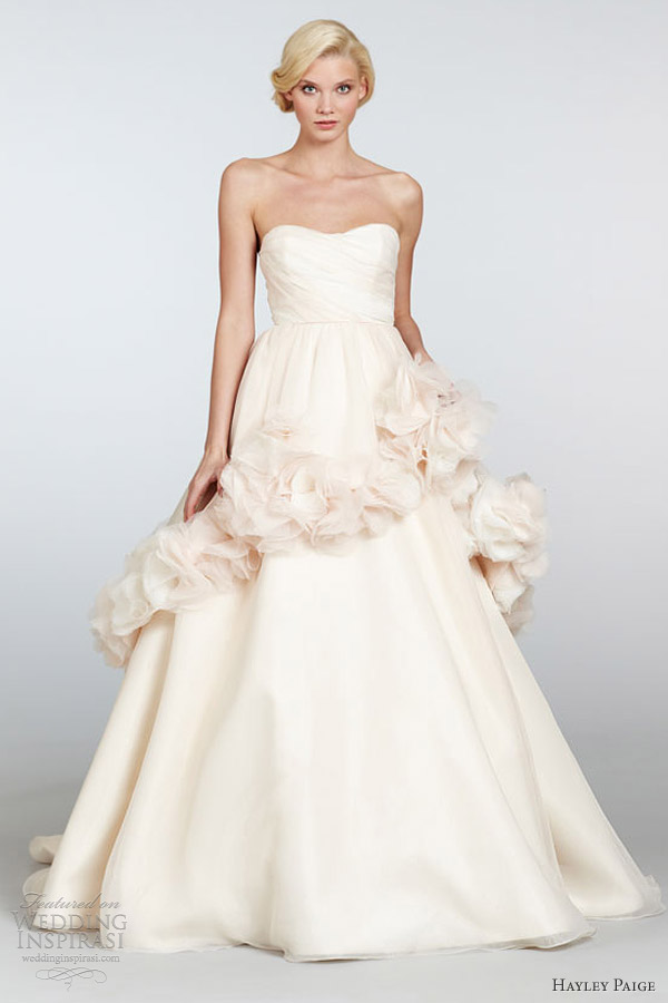 hayley paige spring 2013 petal bridal organza strapless ball gown ruched floral peplum 6316
