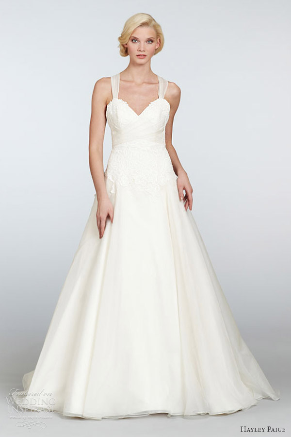 hayley paige spring 2013 sheridan wedding dress spring 2013 dropped waist a line gown straps lace organza sweetheart neckline hp6303