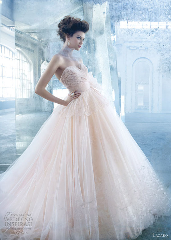 lazaro color wedding dress spring 2013 tulle ball gown lace draped bodice peplum sweetheart lz 3300