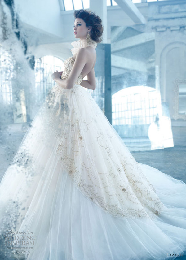 lazaro wedding dress spring 2013 tulle ball gown embroidery sheer lace sweetheart peplum lz 3315