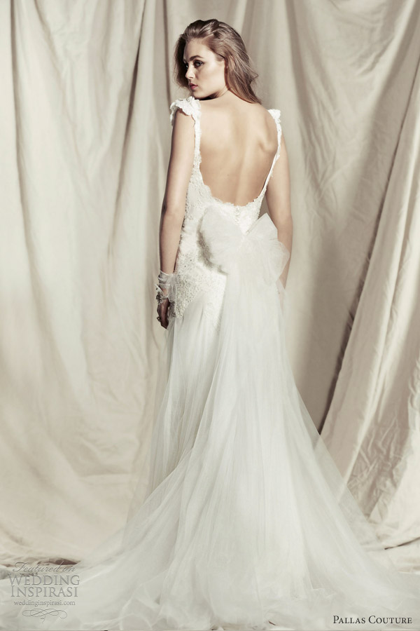 pallas couture 2013 2014 ddestinee princess amorette wedding dress cap sleeves straps back bow