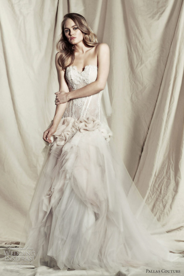 pallas couture 2013 bridal ezrella strapless wedding dress