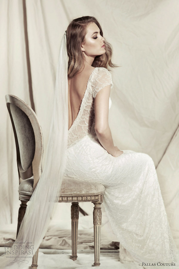 pallas couture 2013 bridal floressa cap sleeve beaded gown open back