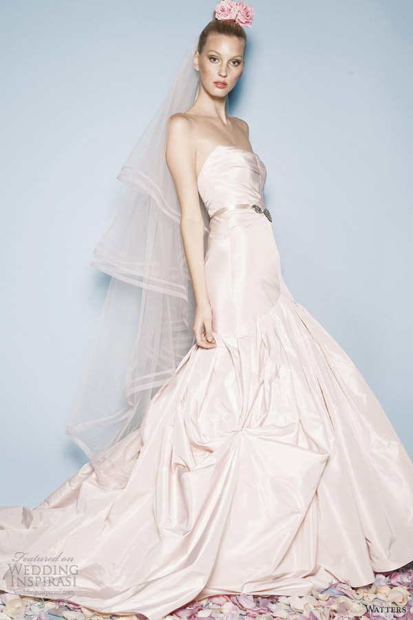 watters spring 2013 color wedding dress talia pink strapless gown