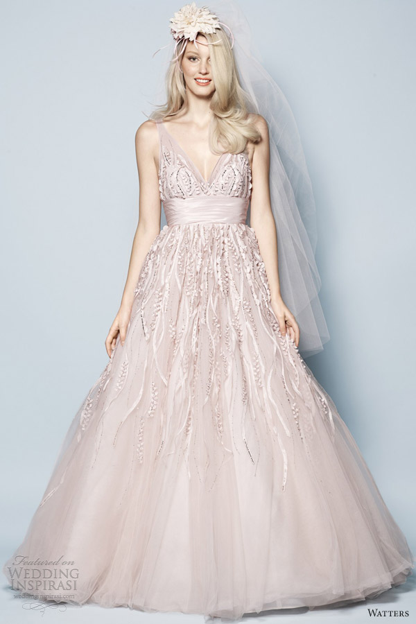 watters spring 2013 pink wedding dress soledad strapless gown