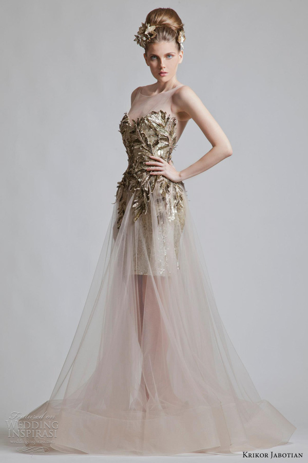 Sleeveless gown with layered skirt, illusion back with row of buttons ...