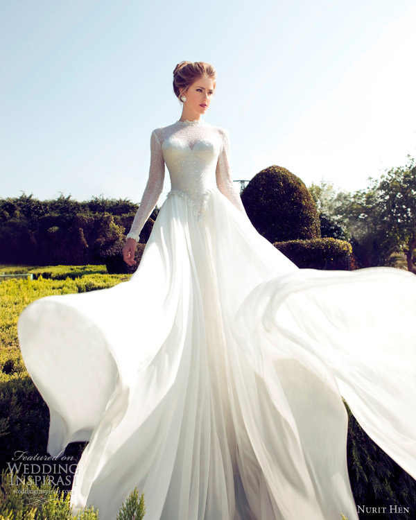 Nurit galinha noivas 2013 vestido de noiva de mangas compridas