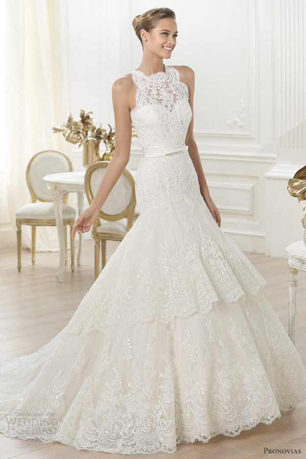 pronovias 2014 costura lenix sleeveless scalloped neckline wedding dress