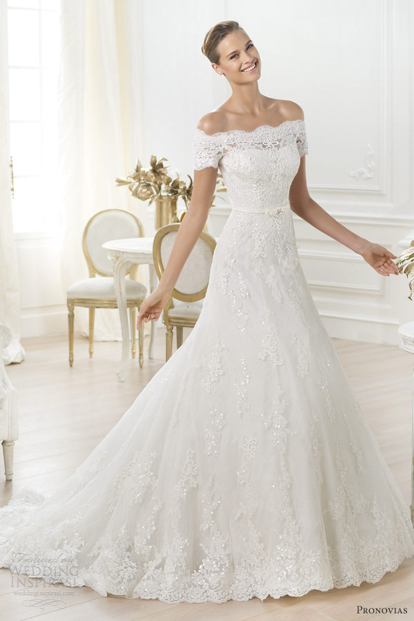 pronovias 2014 costura letour off shoulder scalloped wedding dress