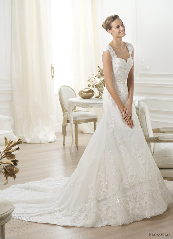 pronovias bridal 2014 costura lencie wedding dress sweetheart lace straps