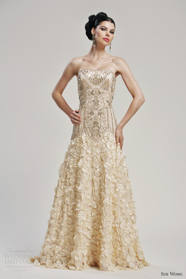 sue wong bridal 2013 strapless intricate gold wedding dress style ...