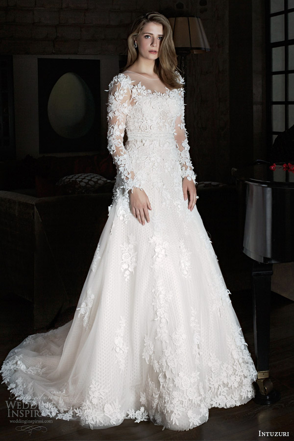 intuzuri 2014 wedding dresses bijou long illusion sleeve gown