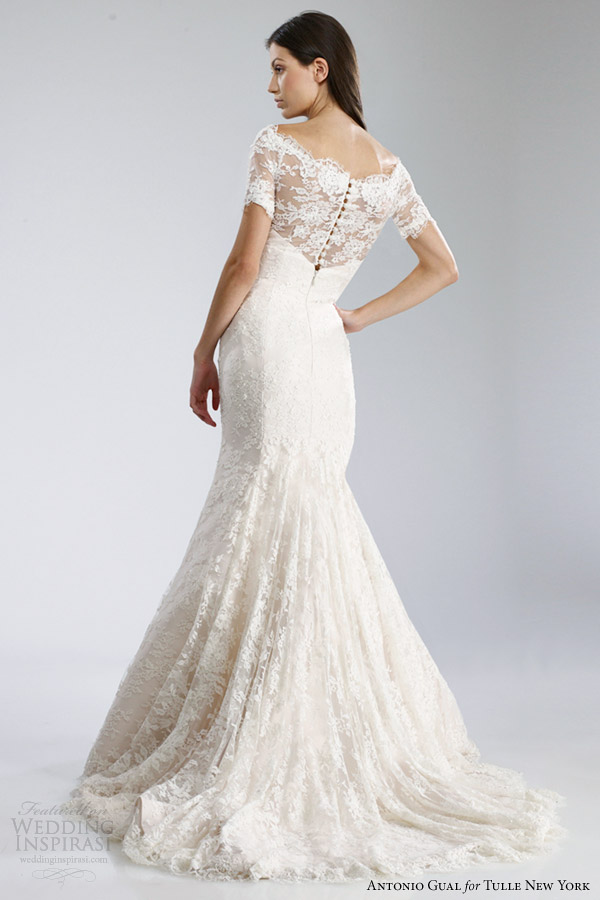 ... new york fall 2014 helen short sleeve lace wedding dress illusion back