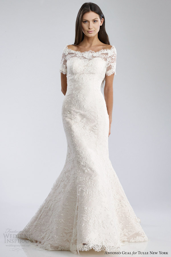 ... gual tulle new york fall 2014 helen short sleeve lace wedding dress