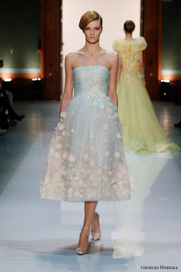 georges hobeika couture spring 2014 light blue strapless dress with flowers