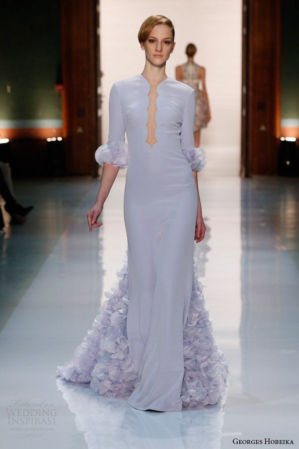 georges hobeika couture spring 2014 powder blue gown sleeves petals