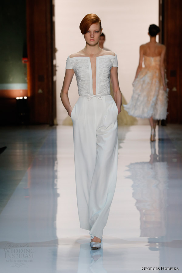 georges hobeika spring 2014 couture pearl embellished white jumpsuit