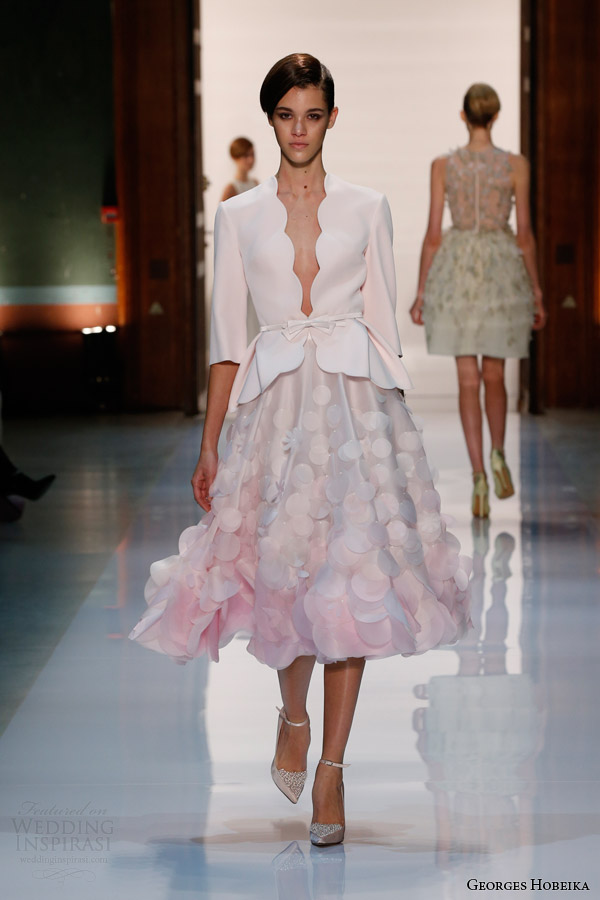 georges hobeika spring 2014 couture powder pink scalloped top