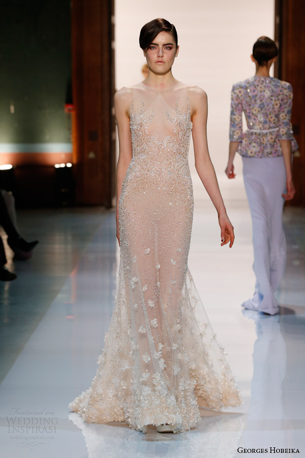 georges hobeika spring 2014 haute couture nude sleeveless gown