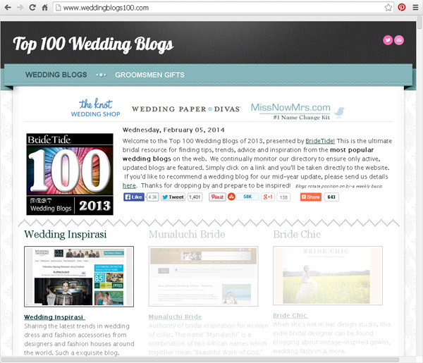 bridetide top 100 most popular wedding blogs on the internet wedding inspirasi 600