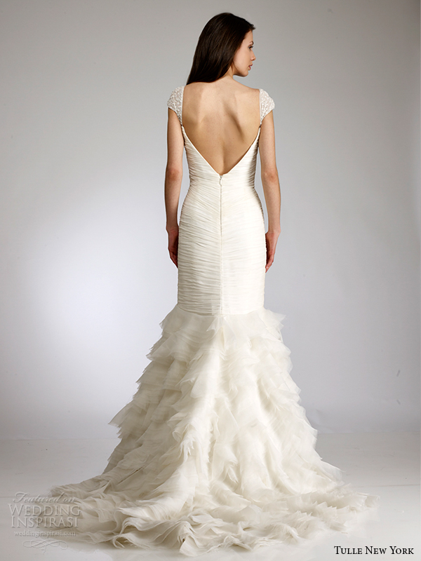 Lisa slim lace and silk charmeuse gown with ruffled â€œVâ€ back and ...
