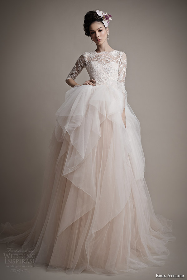 ersa atelier 2015 bridal amina pale pink wedding dress sleeves