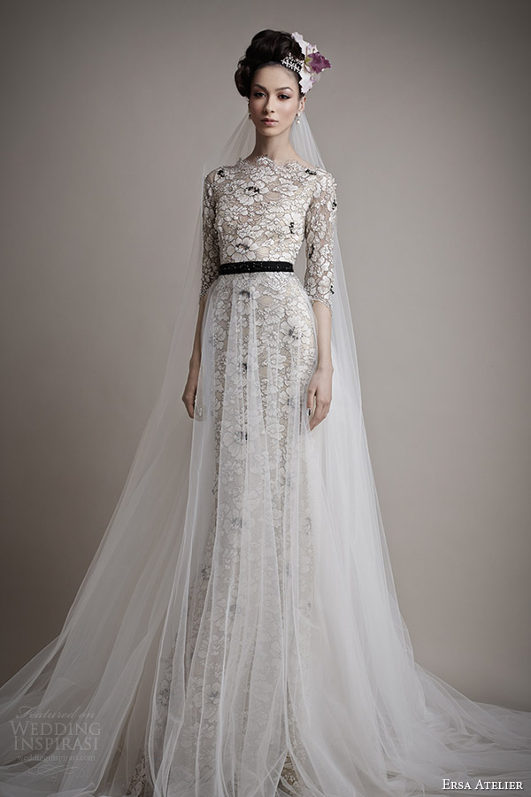 atelier bridal 2015 kahina black colored lace wedding dress sleeves ...