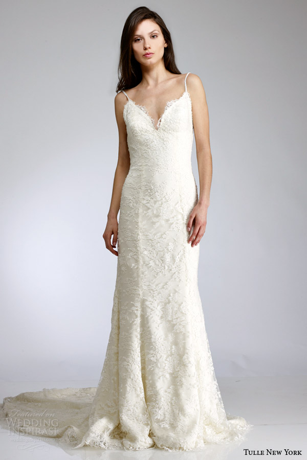 Brielle fluted backless gown of lace and silk charmeuse with beaded ...