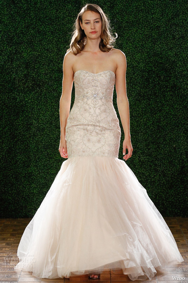 wtoo watters fall 2014 bridal iliana blush strapless fit flare wedding dress