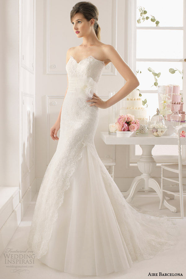 aire barcelona 2015 bridal amapola strapless lace wedding dress