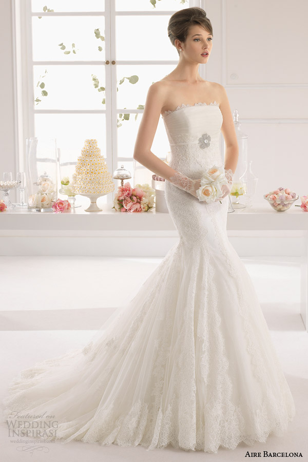 aire barcelona 2015 bridal amaya strapless lace wedding dress