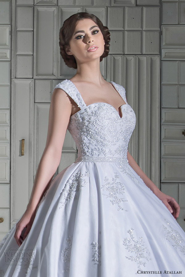 chrystelle atallah bridal spring 2014 ball gown wedding dress with straps close up