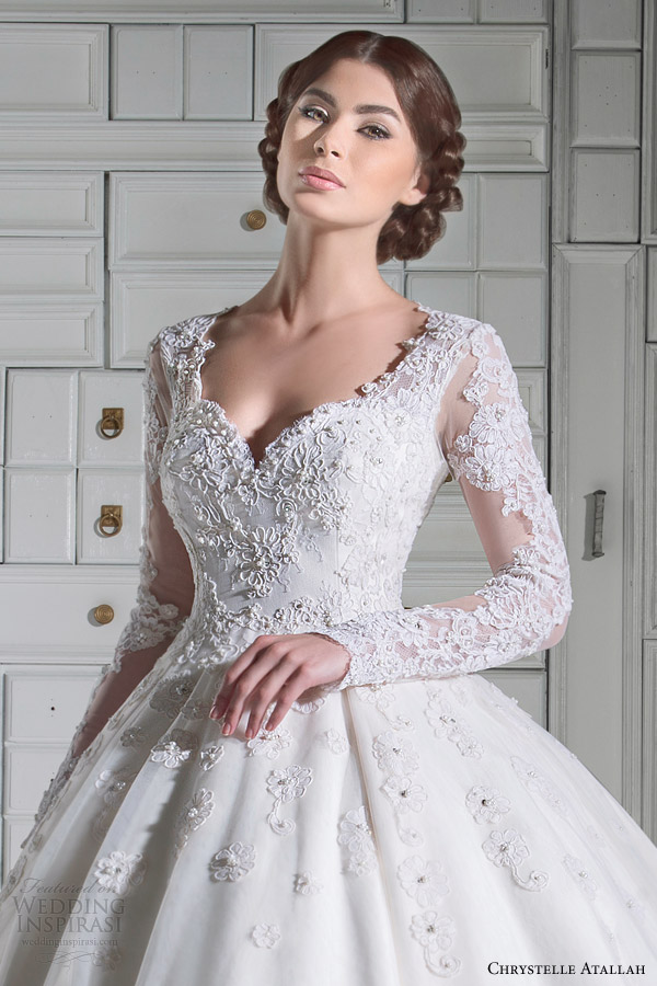 chrystelle atallah bridal spring 2014 long sleeve ball gown wedding dress close up