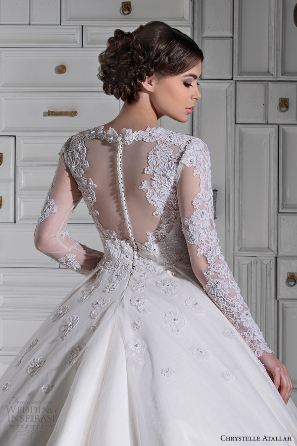 chrystelle atallah bridal spring 2014 long sleeve ball gown wedding dress illusion back view close up