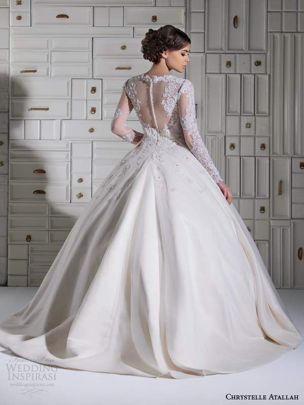 chrystelle atallah bridal spring 2014 long sleeve ball gown wedding dress illusion back view