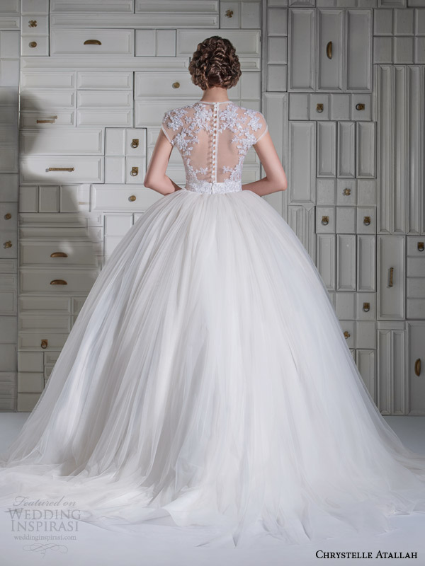 chrystelle atallah spring 2014 illusion cap sleeve princess ball gown wedding dress back view