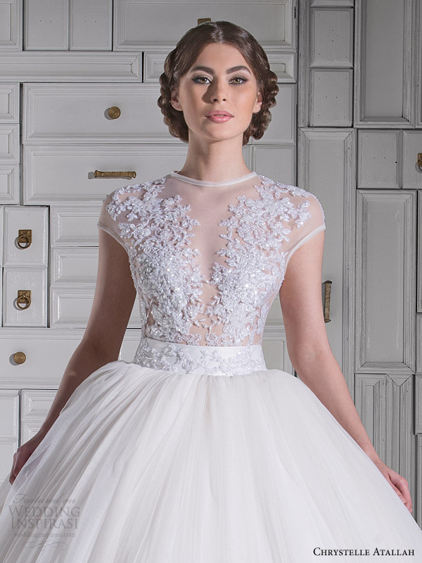 chrystelle atallah spring 2014 illusion cap sleeve princess ball gown wedding dress close up