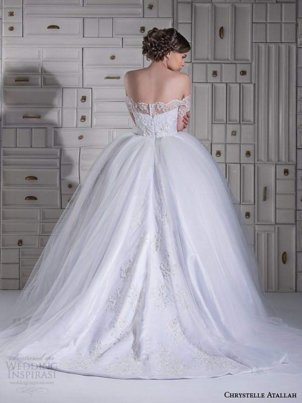 chrystelle atallah wedding dresses spring 2014 ball gown off shoulder short sleeves back view