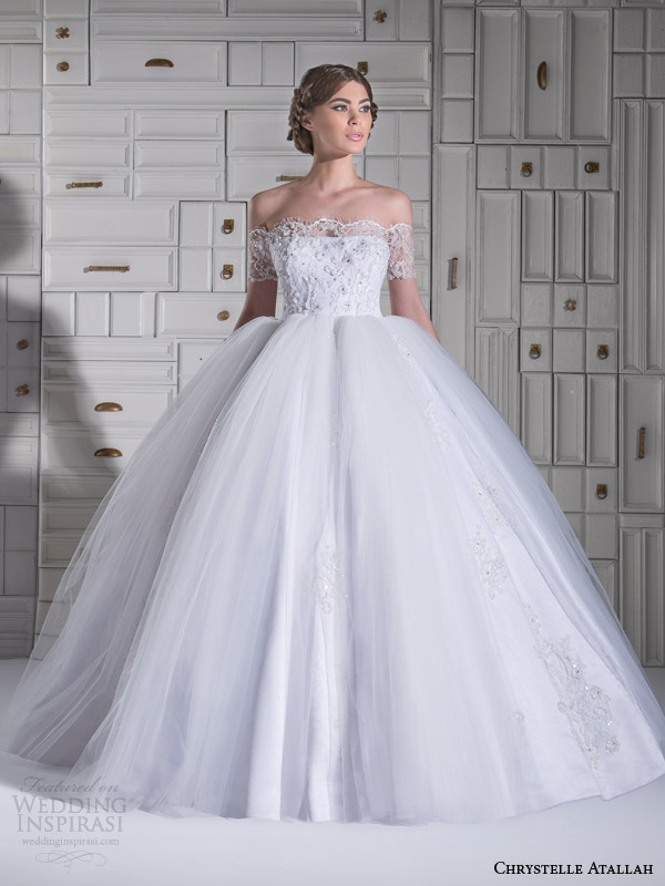 chrystelle atallah wedding dresses spring 2014 ball gown off shoulder short sleeves