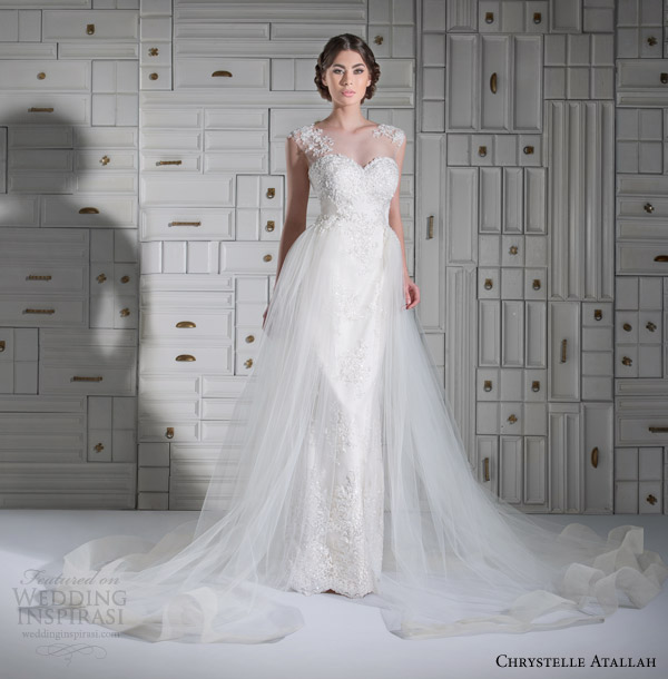 chrystelle atallah wedding dresses spring 2014 illusion cap sleeve wedding dress tulle overlay skirt