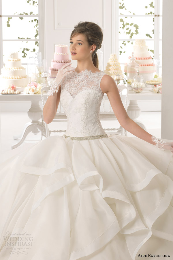 aire barcelona 2015 anabel sleeveless lace neckline ball gown