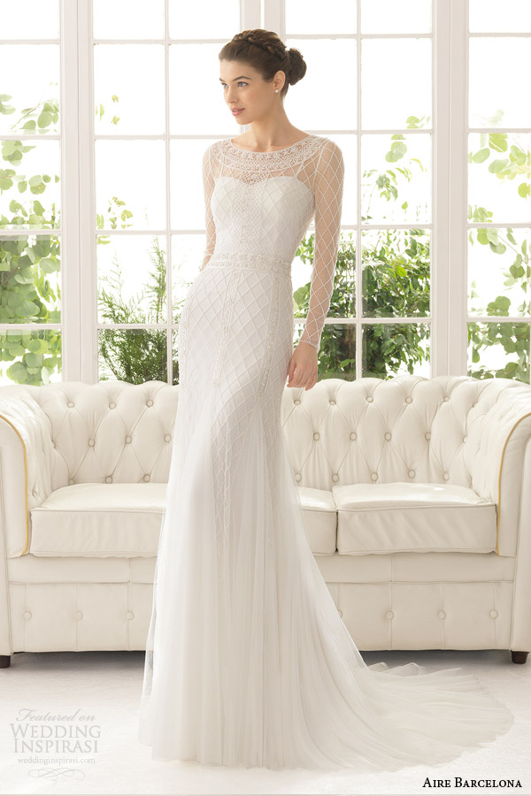 aire barcelona bridal 2015 aisha long sleeve sheath wedding dress