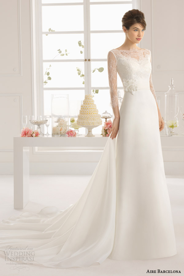 aire barcelona bridal 2015 antonela illusion long sleeve wedding dress full front view