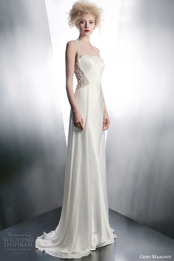 gemy maalouf 2015 bridal sleeveless wedding dress with embellished straps style 4133